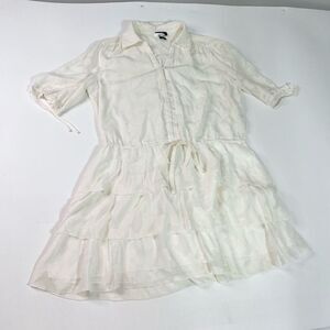 Paige Tiered Dress Women's XL White Silk Embroidery Ribbon Tie Waist Mini Outfit